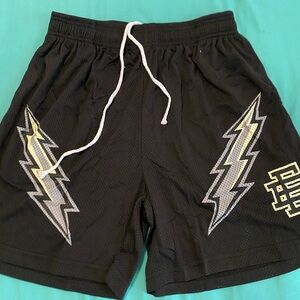 Eric Emanuel Black and White Athletic Shorts with Bold Design